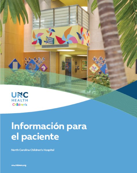 Booklet cover that says Patient Information in Spanish